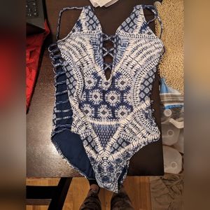 Jessica Simpson blue one piece bathing suit